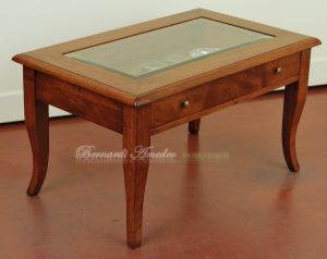 TT20 Tavolino Da Salotto Noce Con Vetro Cassetto 100x55 05